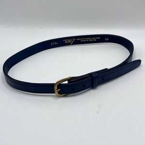 Tory Leather Black English Bridle Leather Belt Made in USA 2134 Size 26 Brass